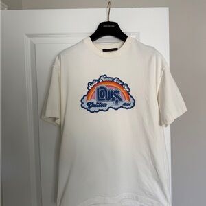 Authentic Louis Vuitton Unisex Cream Rainbow with Logo Printed T-shirt